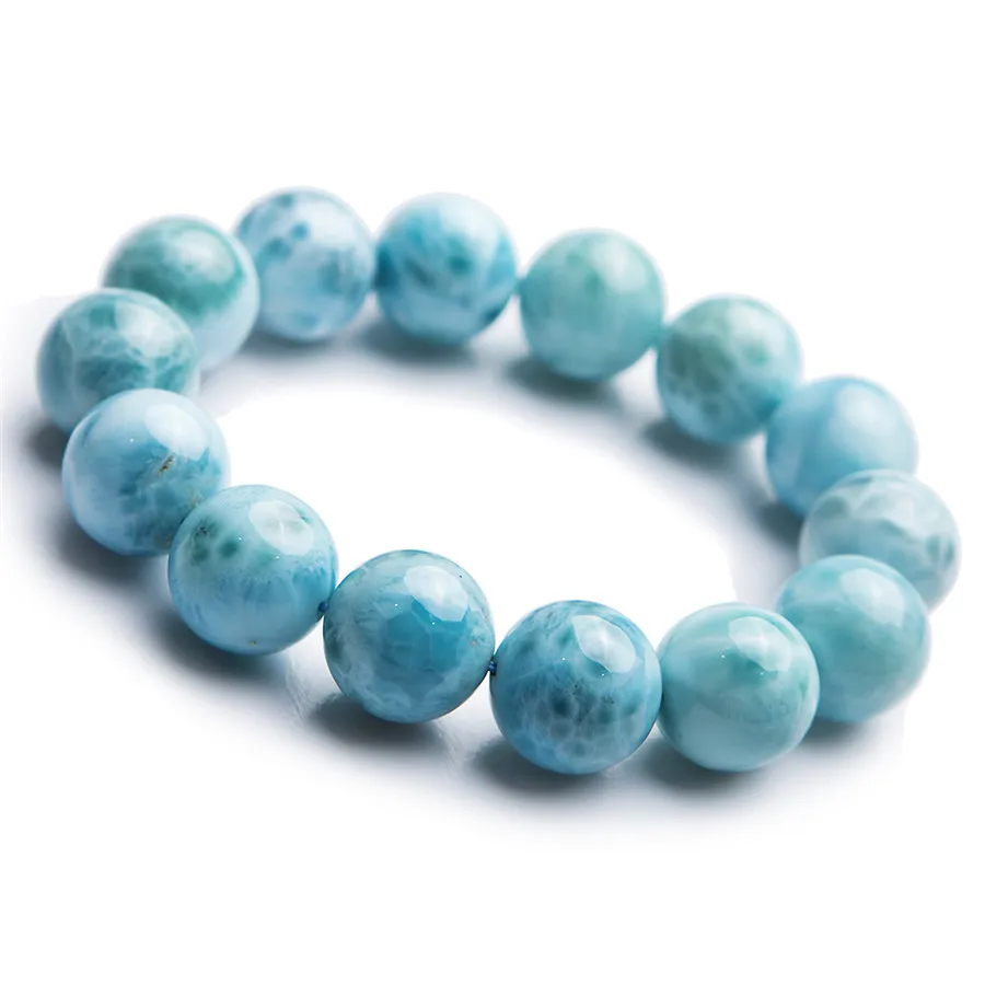 

16mm Genuine Natural Blue Larimar Bracelet For Women Mens Stretch Charm Round Bead Bracelet Drop Shipping Just One