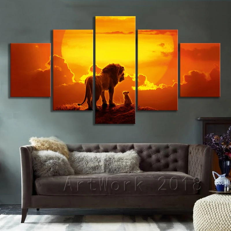 

The Lion King Movie Poster Art Lion Animal Painting Sunset Paintings Landscape Wall Art Canvas Paintings for Home Decor