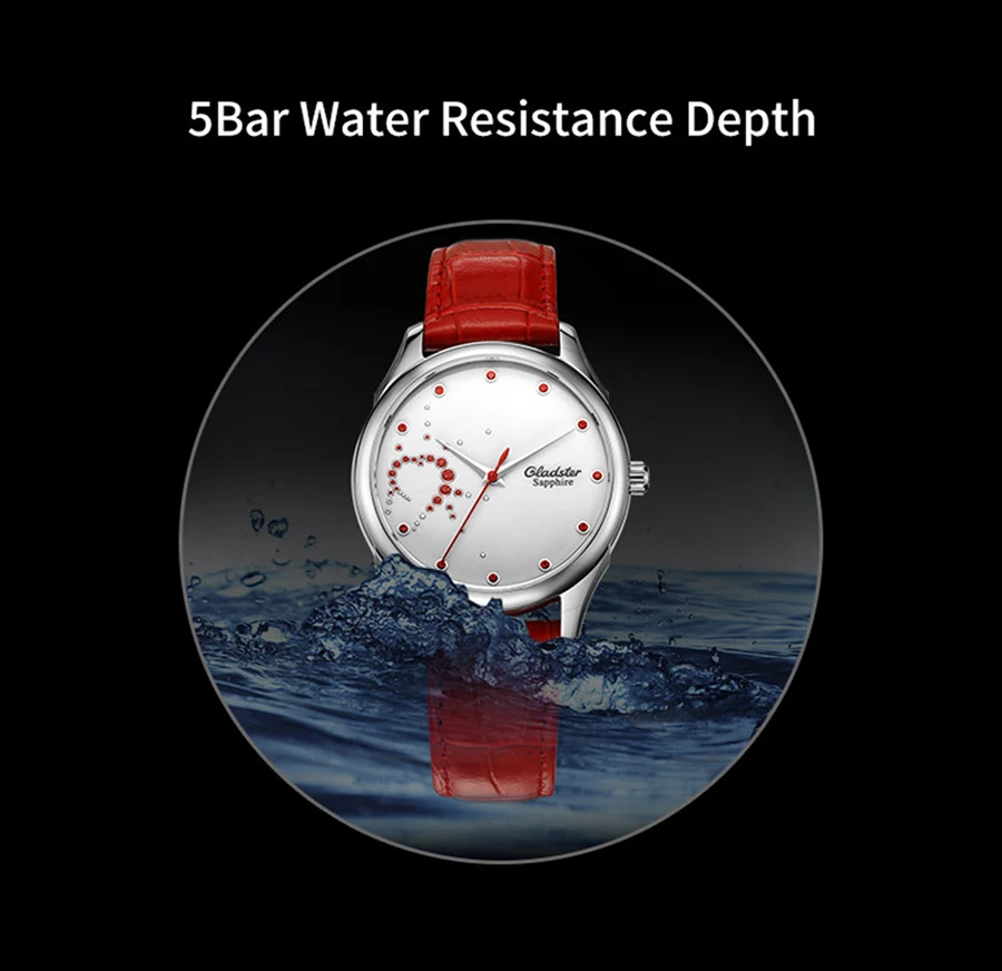 Gladster Japan MIYOTA 2035 женские часы с кристаллами красные кожаные женские наручные часы модные сапфировые хрустальные женские кварцевые часы