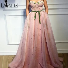 LAIPUTER розовое вечернее платье с вырезом, а-силуэт, розовый тюль, жемчуг, торжественное платье, женские элегантные вечерние платья