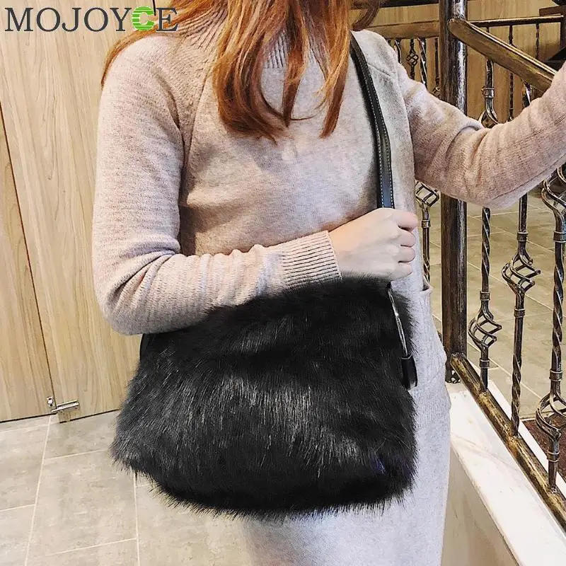 الحلو الفتيات حقيبة يد فو الفراء النساء رسول Crossbody أكياس كبيرة قدرة مساء حزب حقيبة كتف السفر اليد sac