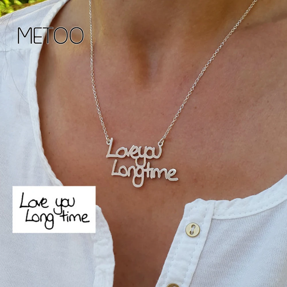 

METOO 2019 Personalized Handwritten Name Necklace for Women Custom Jewelry,Copper Metal Pendant Choker Necklace Not Change Color
