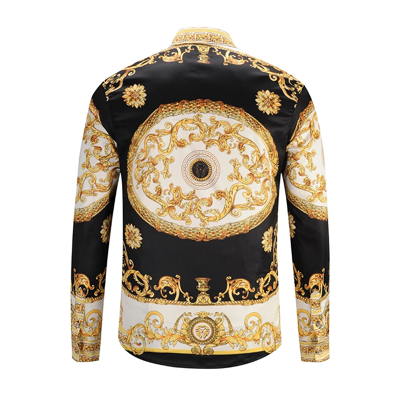 PLstar Cosmos M-XXL Men Gold Shirt 2018 New 3D Print Palace Long Sleeve Shirt Masculina Social Chemise Homme Fashion Shirts 