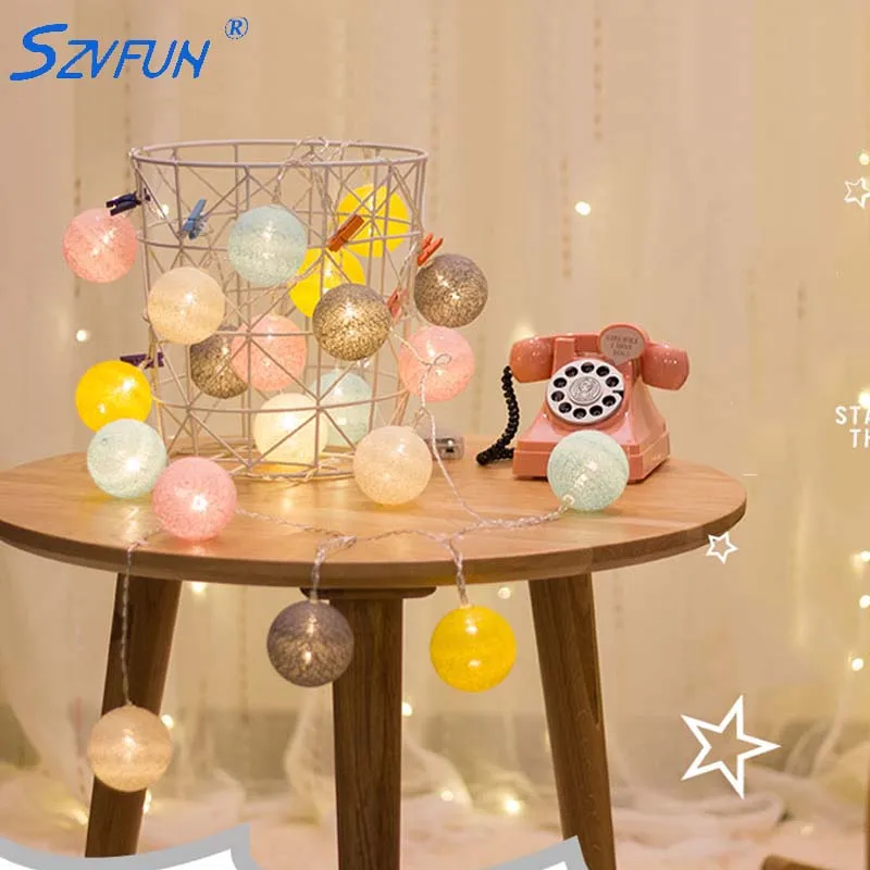 20 Cotton Balls LED String Lights Festoon Battery EU Plug Cotton Ball
