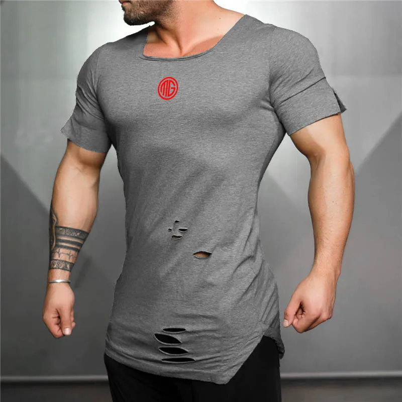 Muscleguys Brand Extend Long T Shirt Men Fashion Vintage Hole Hip Hop ...