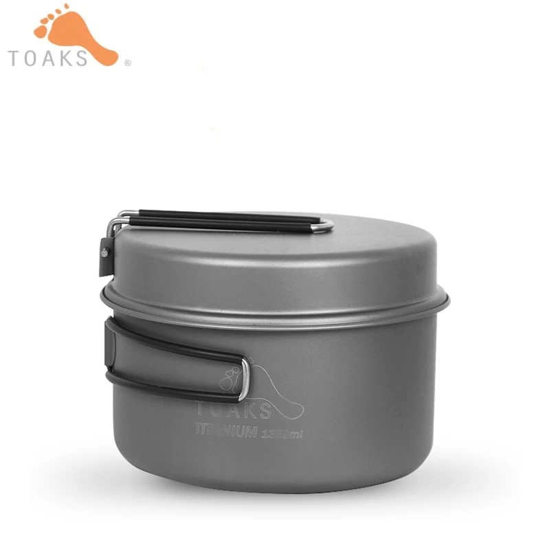 

TOAKS 1350ml Ultralight Titanium Pot & Frying Pan Outdoor Camping Titanium Picnic Tableware Folded Handle Cookware Set CKW-1350