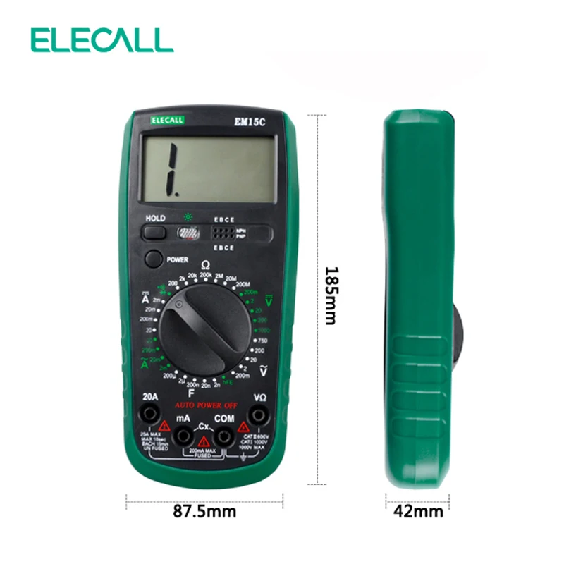

ELECALL EM15C 2000 Counts Multimeter LCD Display AC/ DC Current Voltage Testing Auto Power Off Digital Multimeter