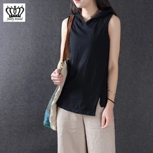 Летняя женская майка с капюшоном без рукавов Фитнес на рубашке топ хлопок без рукавов футболка белая