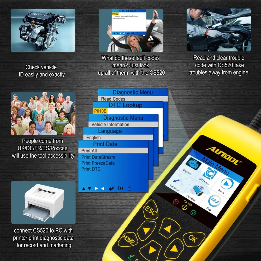 AUTOOL CS520 OBD2 Scanner Automotive Auto OBDII Code Reader CANBUS Auto Scan Digitale Diagnose Werkzeug LED Dispaly Schlüssel DIY PK AD410 AUTOOL CS520 OBD2 Scanner Automotive Auto OBDII Code Reader CANBUS Auto Scan Digitale Diagnose Werkzeug LED Dispaly Schlüssel DIY PK AD410