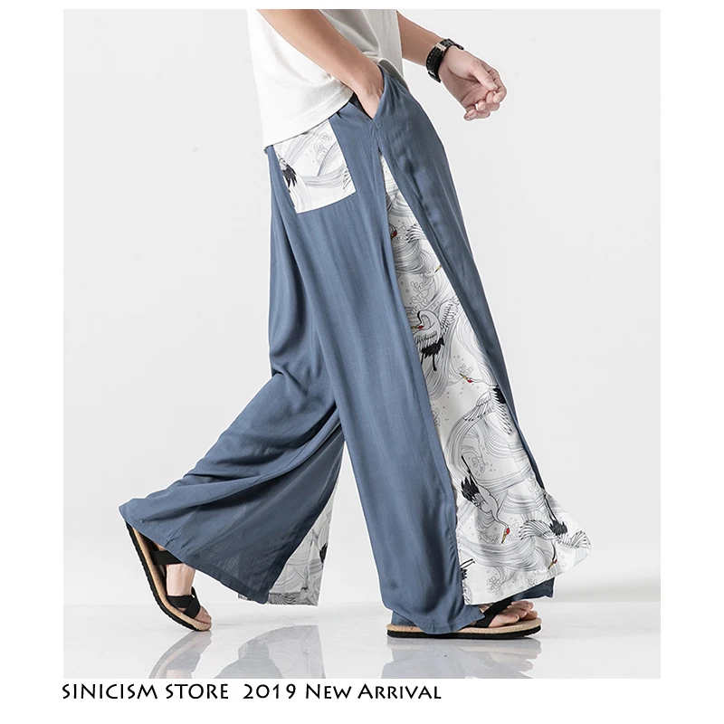 Sinicism Store летние хлопковые брюки в китайском стиле, мужские винтажные свободные штаны в стиле пэчворк, мужские широкие брюки