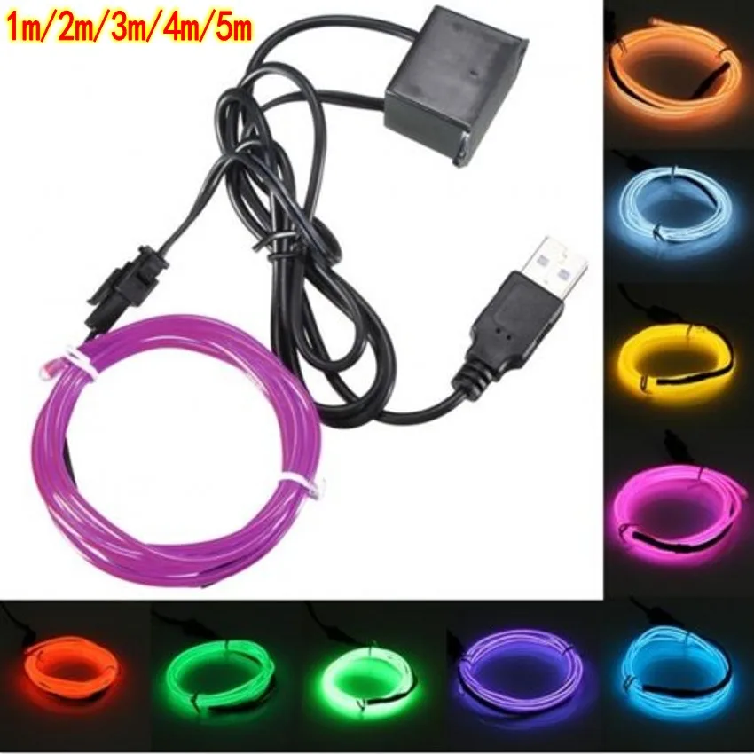 2M Green Flexible EL Wire Neon Glow Light Strip Tape 5V USB Controller