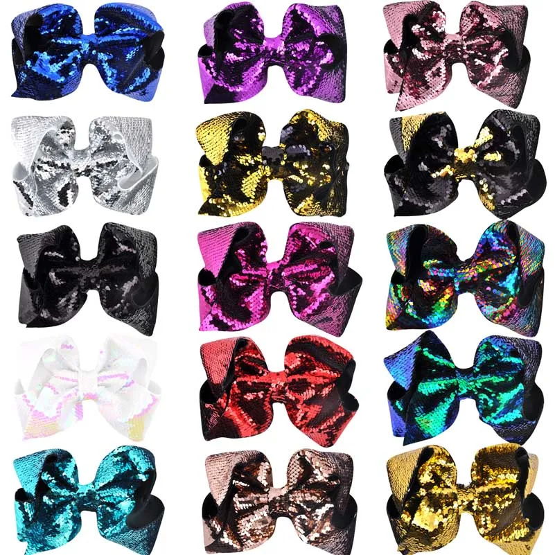 

15pcs/lot 8 Inch Rainbow Glitter Sequin Mermaid Hair Bows Large Hair Clips for Girl Women Hairpins Princess Hair Accessories