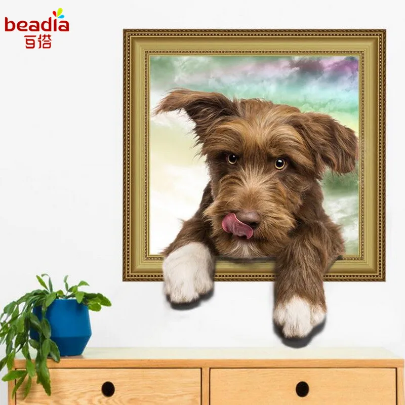 

40x50cm Removable 3D Lovely Dog Animals Pet Effect Window Picture Wall Sticker Vinyl Poster For Kid Baby Nursery Decor Wallpaper