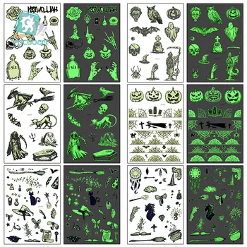 

Rocooart Halloween Luminous Temporary Tattoo Tombstone Fake Tattoo Witch Glowing in Dark Waterproof Tattoo Stickers Hallowmas
