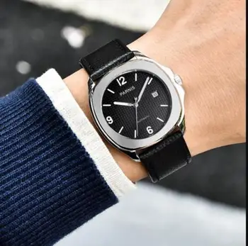 

Relogio Masculino PARNIS Automatic Watch Men Top Brand Luxury Leather Mens Watches Fashion Casual Sport Clock Men Wristwatches