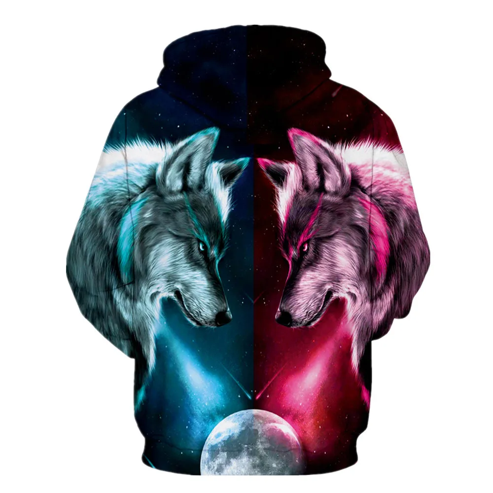 Istider New Design Half Red Blue Fire Ice Wolf Hoodies Men Women Long Sleeve Loose Tracksuits Unisex Cool Pullover Sweatshirts Hoodies Sweatshirts Aliexpress
