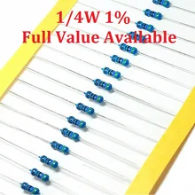 100 шт./лот 1/4W 4.7R/5.1R/6.8R/10R/12R металлического пленочного резистора 4,7/5,1/6,8/10/12 Ом 1% 0,25 W резисторы 1/4 Вт лампа цветное кольцо резистора