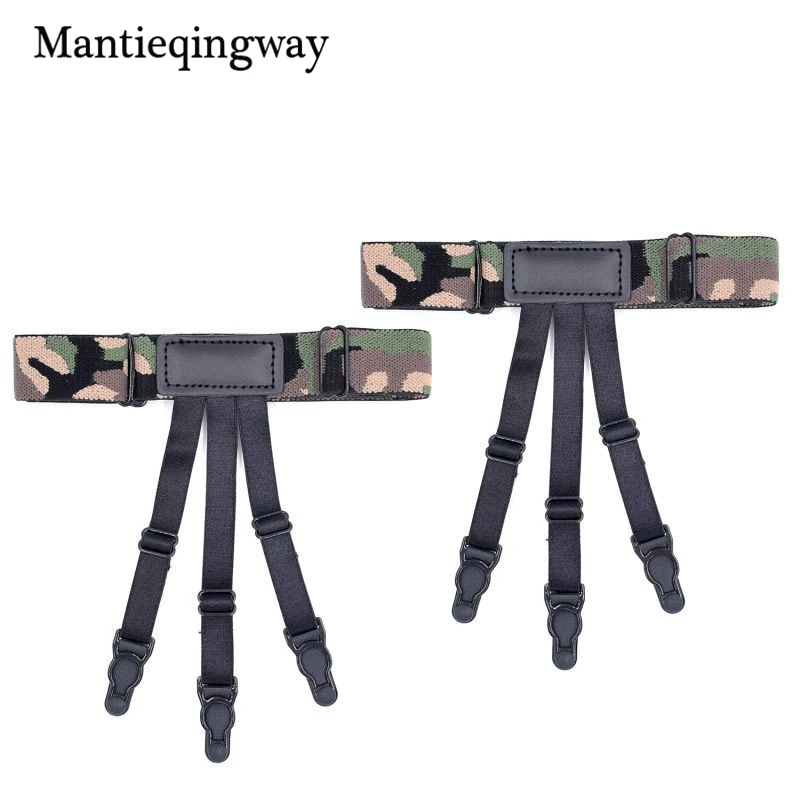 Mantieqingway Мужская камуфляжная рубашка с принтом держатели для хранения нейлоновая рубашка подтяжки эластичные подвязки Нескользящие запорные зажимы ремень