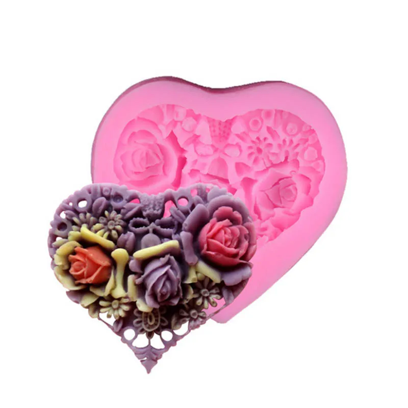 

1Pcs Kitchen Gadgets Silicone Fondant Cake Mold Food Grade Heart Rose Shape Soap Mould Baking Accessories Cake Decoration Tools