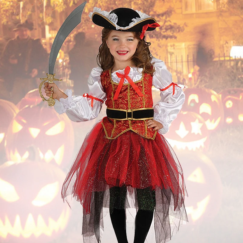 2016 New Halloween Christmas Gift Pirate Costumes Girls Party Cosplay Costume for Children Kids Clothes Performance