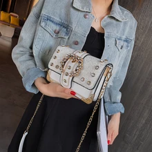 Famous Brand Bag for Women 2019 Luxury Handbags Women Bags Designer Rivet Messenger Crossbody Bag White Chains Bags Sac A Main