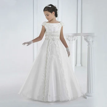 

White and ankle-length flower girl dresses lace first communion dresses for girls A-line style vestidos de comunion