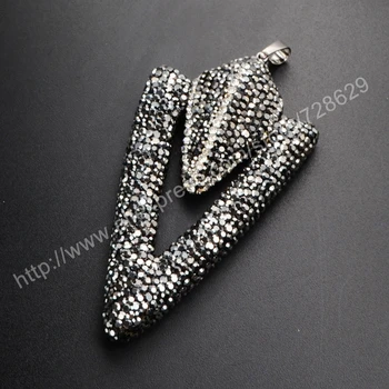 

BOROSA 5pcs Druzy Big Hollow Triangle Paved Gun Black Zircon Beads Charm Pendant JAB287 Drusy Jewelry