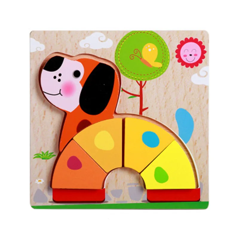 Мультфильм 3D Детские деревянный животные пазл игрушки для детей детские развивающие дидактические игры детские головоломки игрушки Baby Speelgoed - Цвет: dog