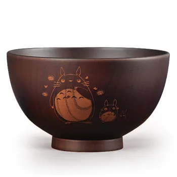 

Japan style Totoro wood bowls cartoon handpainted tableware