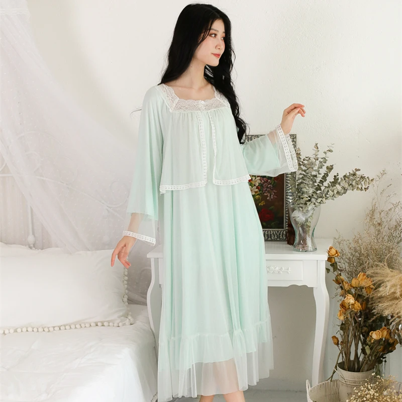 Ночная рубашка женская кружевная Модальная одежда для сна винтажное платье длинное платье Домашняя одежда женская