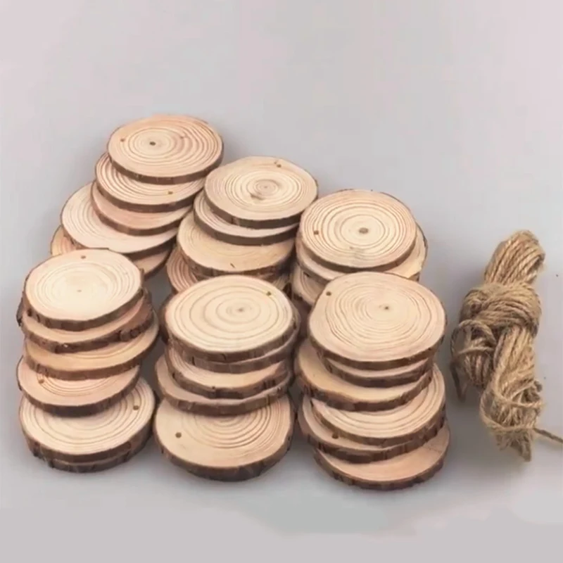 

30PCS Wood Disks Crafts Natural Round Wood Slices Circles Log Slices Discs Round Large For Paint Wedding DIY Decor With Twine