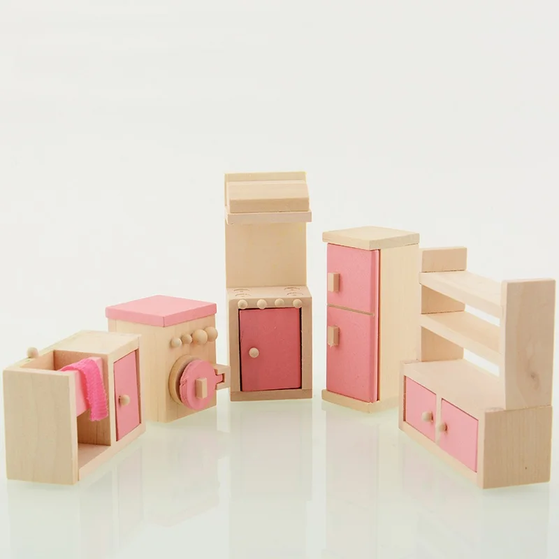 2018 Новый деревянная кукла кухня мебель для дома дети играют игрушки Дизайн деревянный кукольный домик миниатюрная игрушки детям подарки