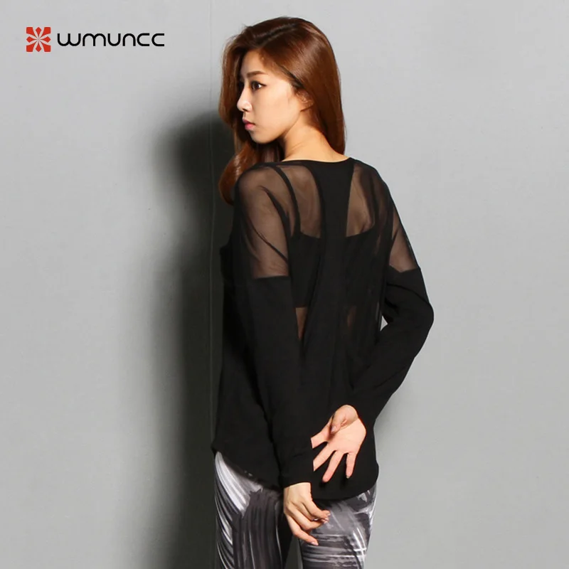 

Women Yoga Shirts Sexy Back Mesh Long Sleeve Shirt Elastic Sport Running Breathable Tee Tops Fitness Gym Clothing Loose Clothes