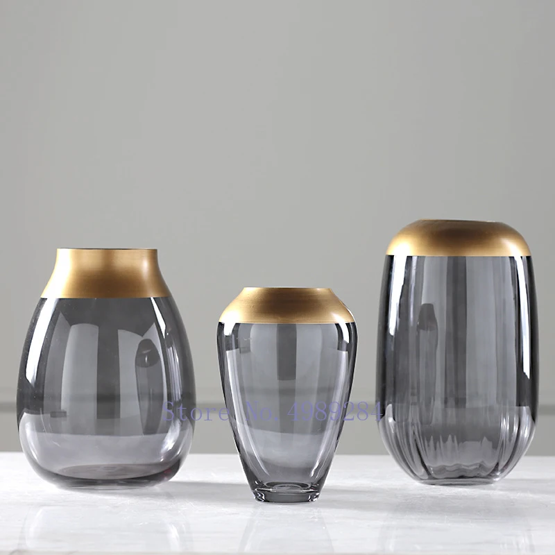 Стеклянная Золотая ваза, скандинавский контур, Золотая серая прозрачная ваза, гидропоника, цветочная композиция, Современное украшение для дома