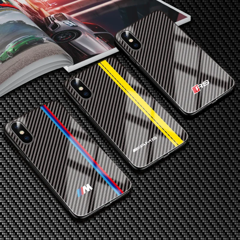 New Motorsport Carbon Fiber Glass Phone Cover Case for Iphone 6 6S 7 8