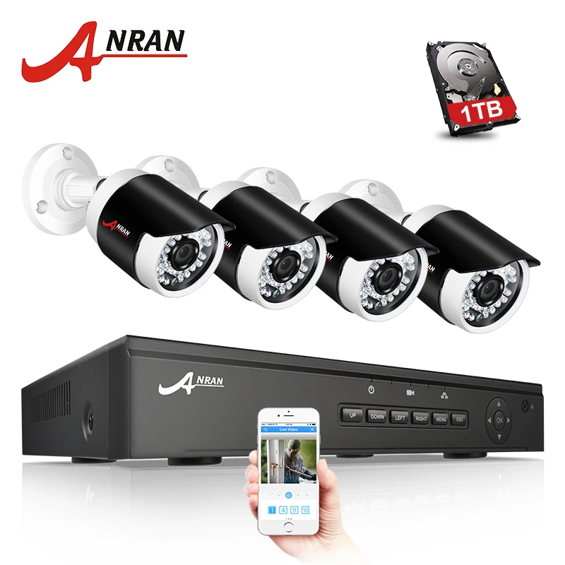 

ANRAN 2MP PoE Security Camera System 1080P with 4pcs 2MP Waterpoof Video Surveillance Bullet Cameras, 4CH POE CCTV NVR Kit