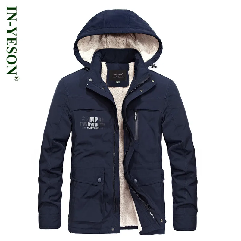 

New IN-YESON Brand Military Fleece Jacket Men Hooded Thick Warm Winter Jacket For Men High Quality Cotton Padded Overcoat Men