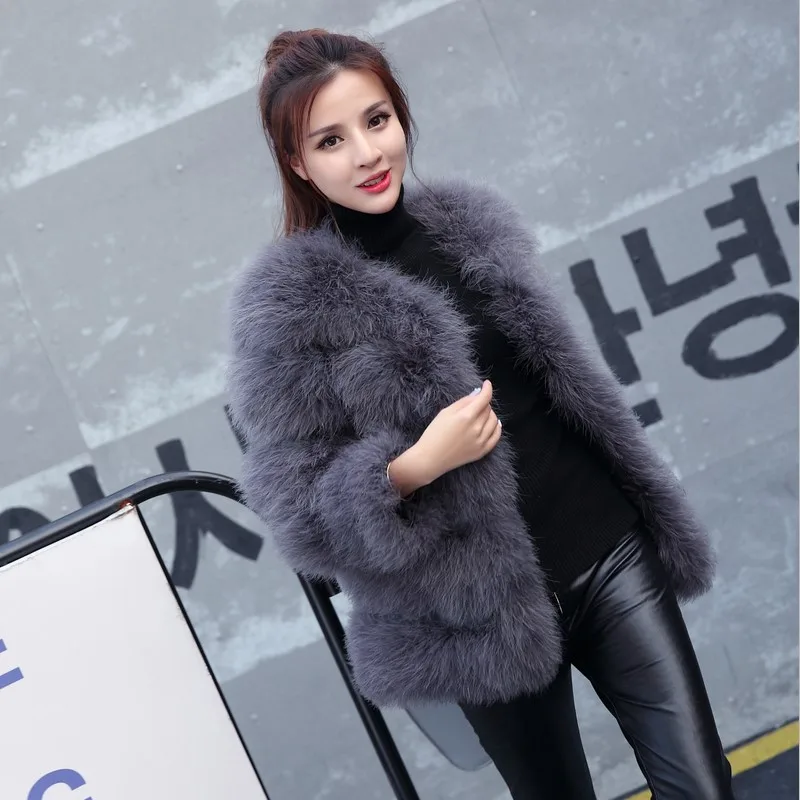 

Real Ostrich Fur Women Outwear Jacket Autumn European Style Women Winter Coat Down Cotton Padded Warm Female Overcoat G172
