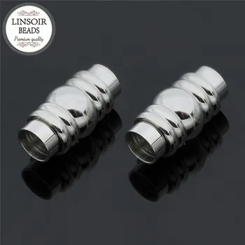 

2pcs/lot Hole Size 6mm Strong Magnetic Clasps Stainless Steel Round Cord End Caps Bracelet Connectors For Jewelry Making F5278