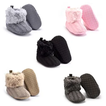

Baby Infants Winter Autumn Warm Knitted Soft Fur Thicken Solid Crib Shoes Boots
