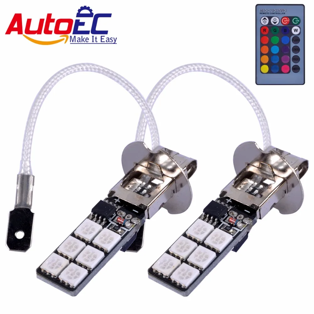 Autoec 1 Set Rgb H3 5050 Smd 12 Led Nebbia Dell'Automobile Di Guida Drl Luce Di Coda Lampada Luci Colorate Con Telecomando Senza Fili Dc12V # Lj70
