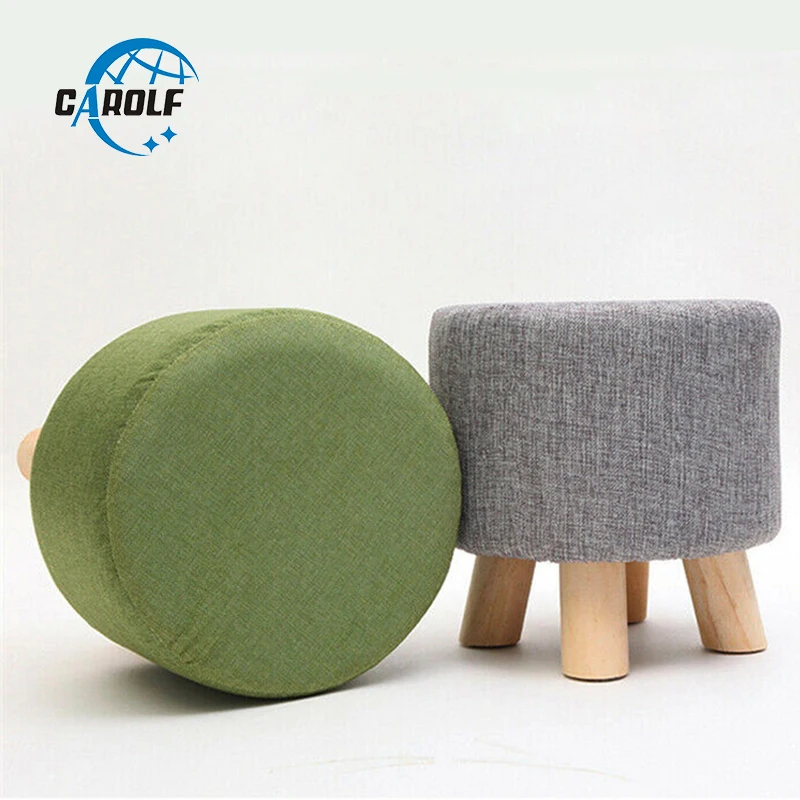 Square Round Wooden Wood Footstool Ottoman Pouffe Chair Stool Lien Cotton Cover 