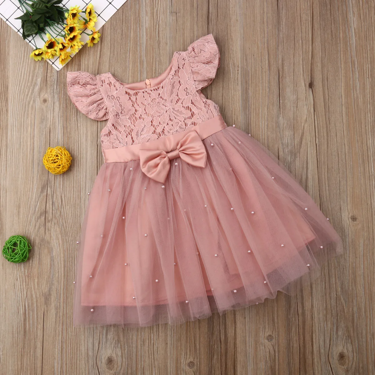 Розовые Платья с цветочным узором и бантом для девочек свадебное платье на день рождения пышные платья кружевное Тюлевое платье