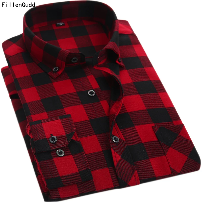 Fillengudd качество Демисезонный красный и черный плед Для мужчин Рубашки для мальчиков отложным воротником Повседневное с длинным рукавом