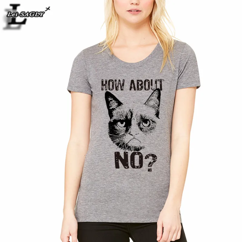 Плюс Размеры "как о нет?" письмо с принтом кота футболка Повседневное серый летний творческий Тонкий футболки популярная Молодежная милые