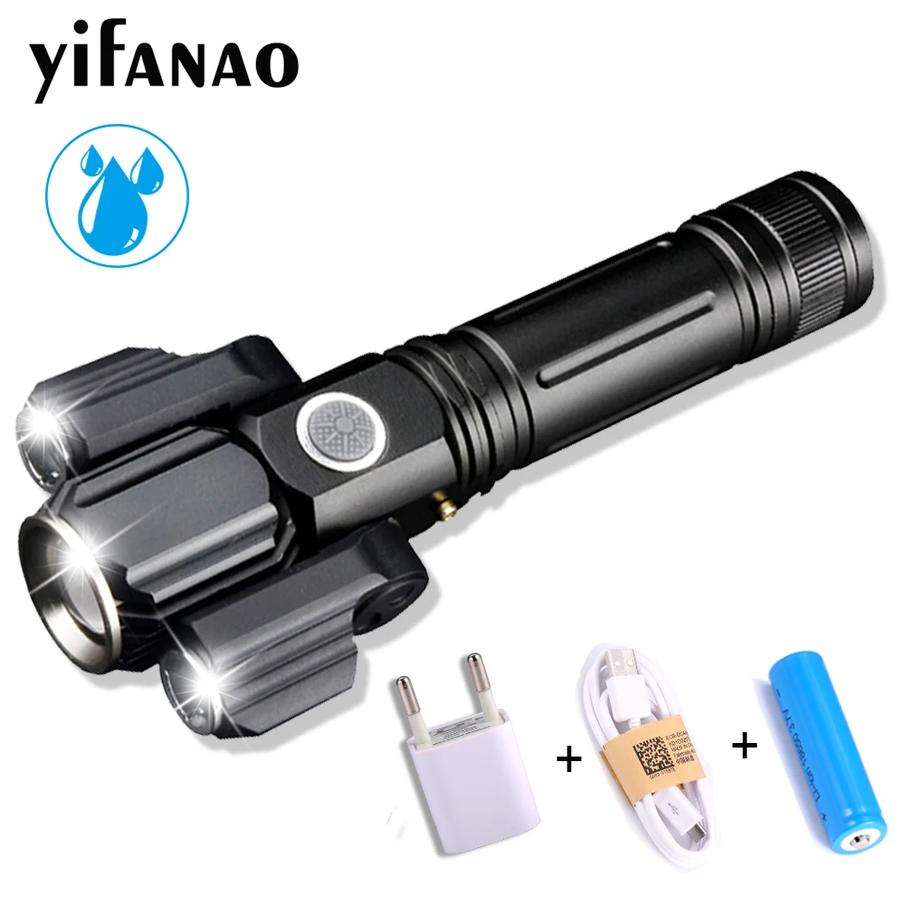 15000 Lumen Tactical Flashlight USB Charging LED 3 LEDs Zoomable T6+2*XPE LED Flashlights 18650