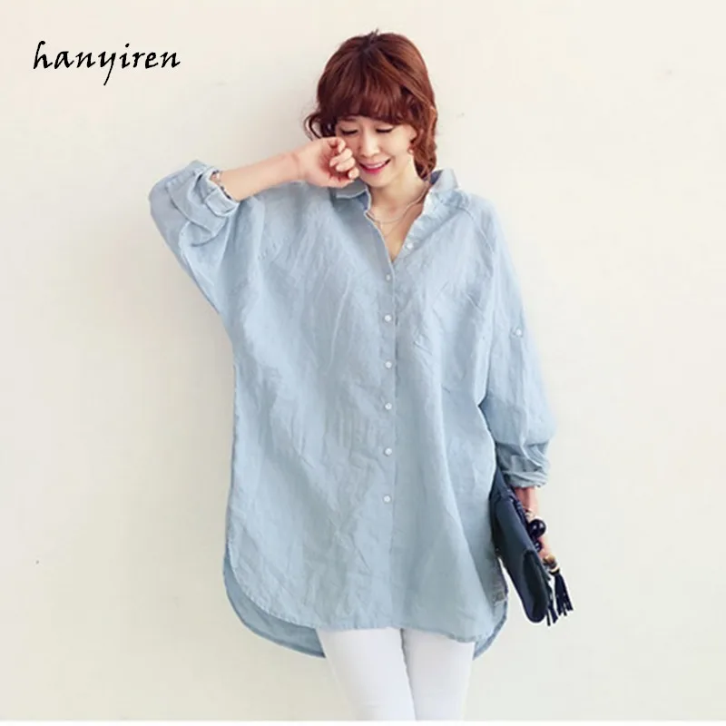 Hanyiren Women Shirt Long Sleeves Cotton Linen Tops For Office Work 2018 Autumn New Fashion Ladies Blouse Casual Loose Shirt Blouses