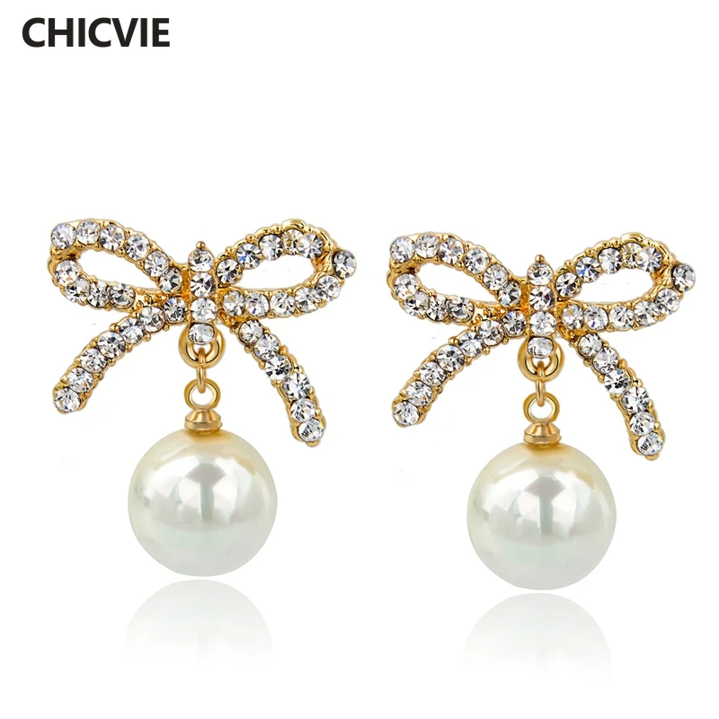 Свадебные серьги CHICVIE с искусственным жемчугом и бантом для женщин девушек