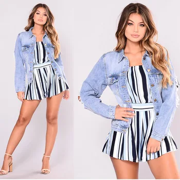 

Spring Jackets for Women Denim Jacket Fashion Casual Broken Hole Female Loose BF Long Sleeve Washed Blue Jeans Jacket Plus Size