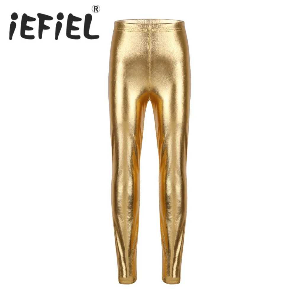 

iEFiEL Kids Girls Children Leggings Elastic Pants Skinny Metal Color Faux Leather Baby Pants Leggings for Performances Dance